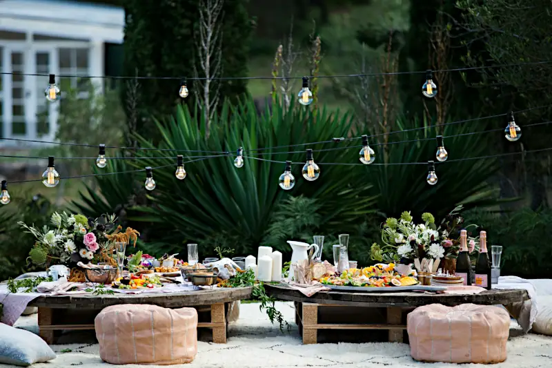 Backyard wedding table and cushions