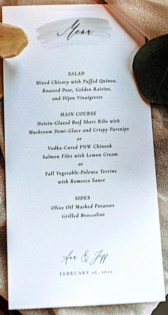 Sample wedding menu