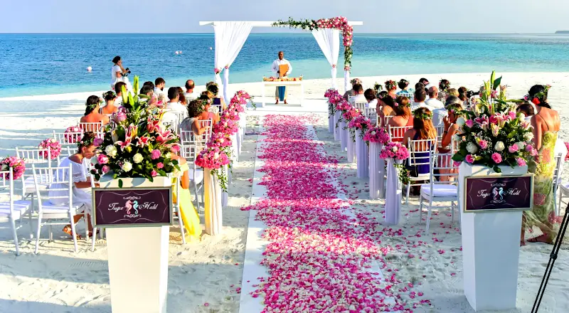 Wedding aisle at outdoor beach wedding